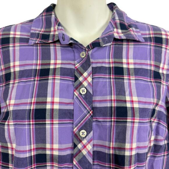 Talbots Petite Womens Purple Plaid Long Sleeve Button Up Shirt Top Blouse sz M P - Picture 5 of 16